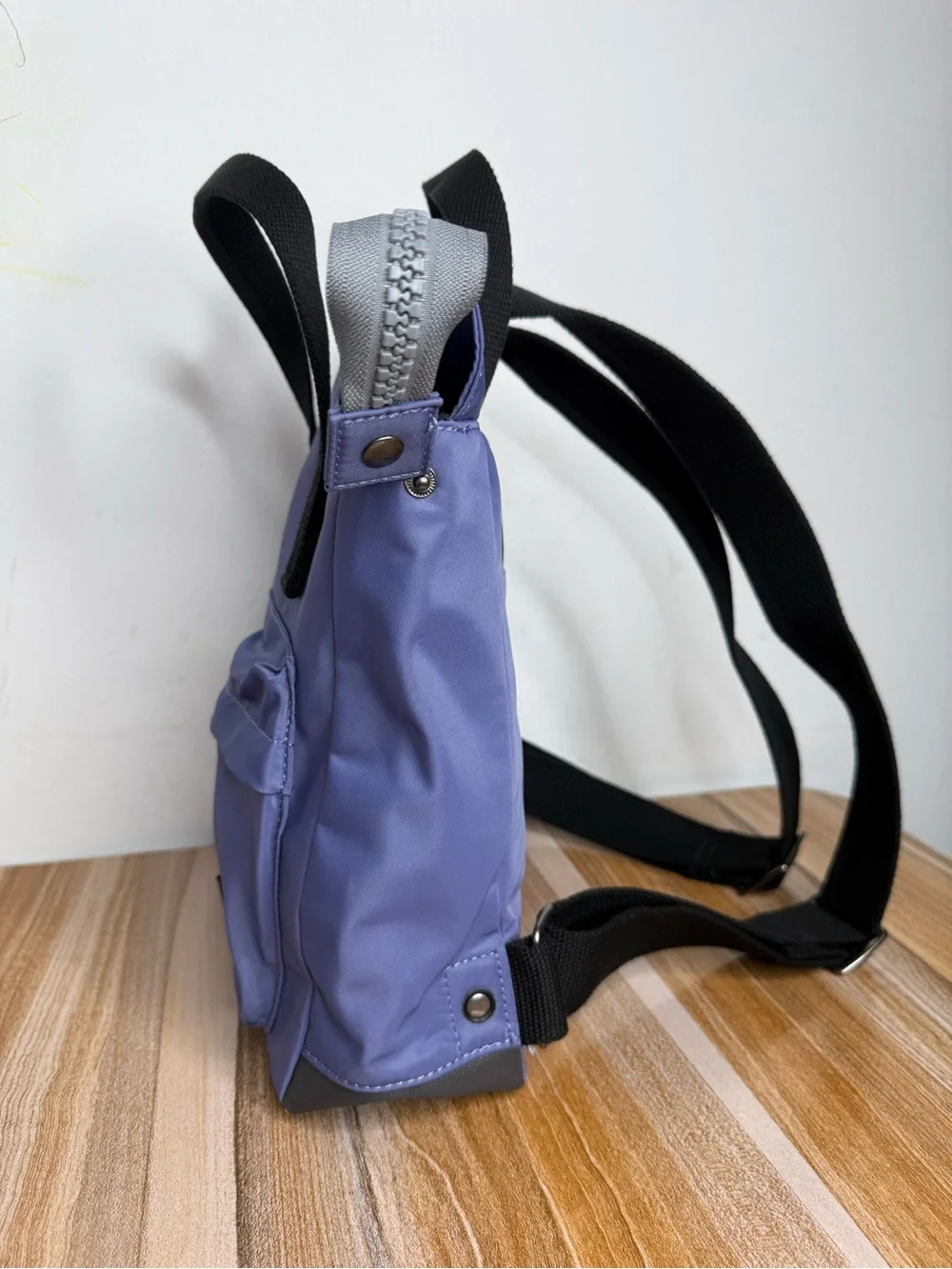 Ori London Bantry B Small Tote Backpack Recycled Nylon Wide Mouth Dusted Peri